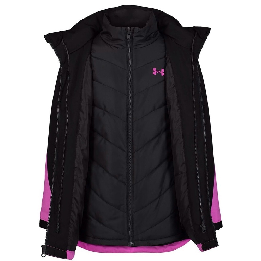 Under Armour Kids Puffer Jacket in Vibrant Pink and Black - Picture 3 of 10